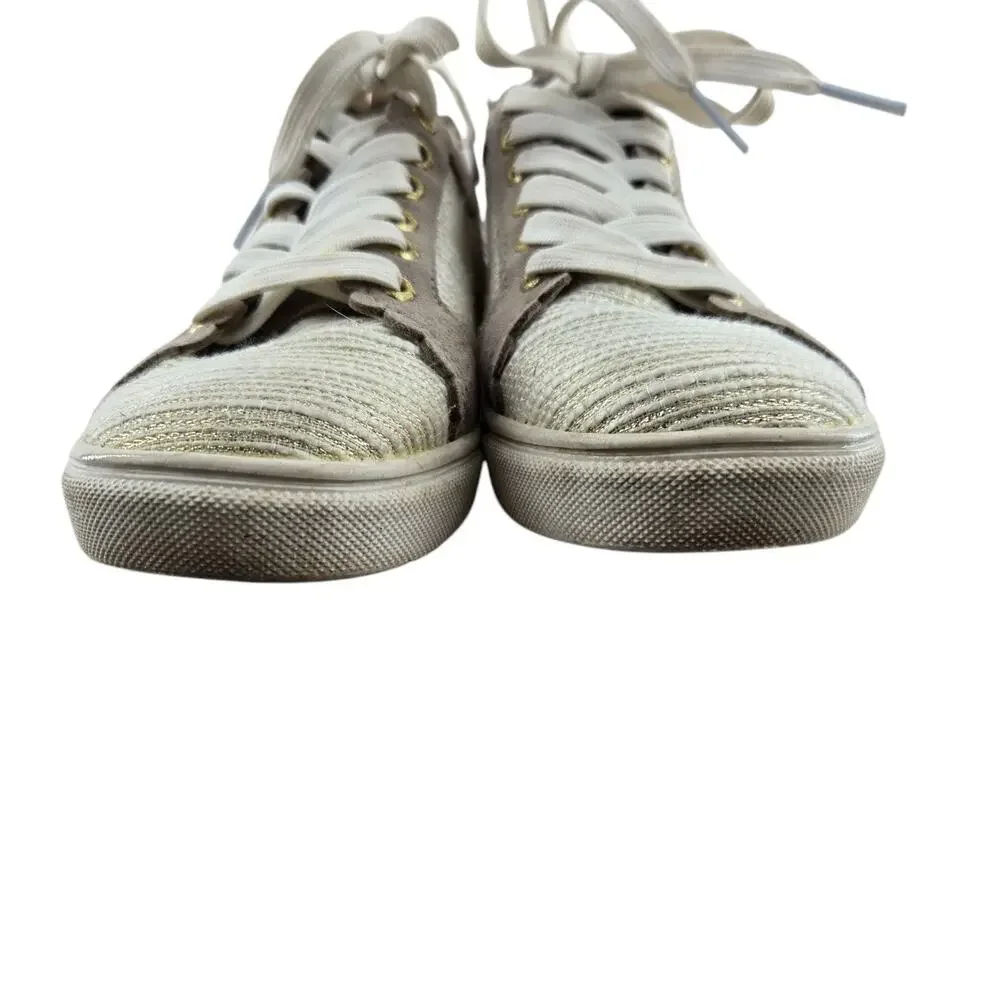 Jack Rogers Teagan Sneakers Womens 7 Low Top‎ Beige Cream Metallic Gold Tweed
